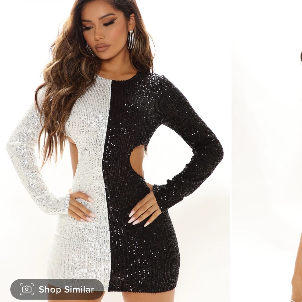 Be yourself sequin mini dress Black/White